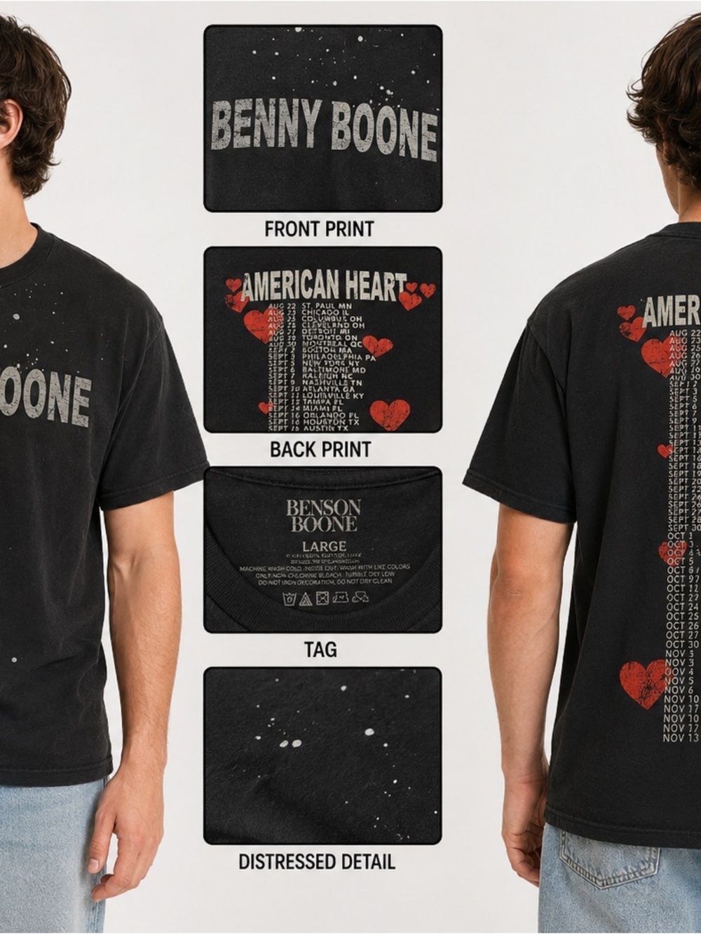 Benson Boone American Heart Tour Tee – Size Large #y2k #indie #streetwear